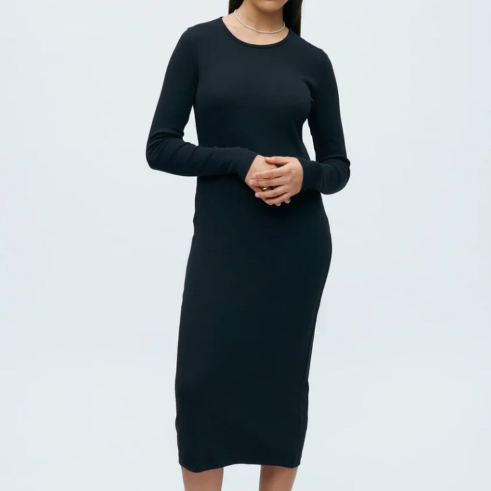 KOTN Black Long Sleeve Midi Dress